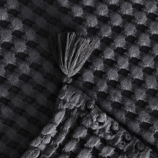 100% Organik Pamuk Çift Kişilik Waffle Pike Örtü - Antrasit - 200 x 220 cm