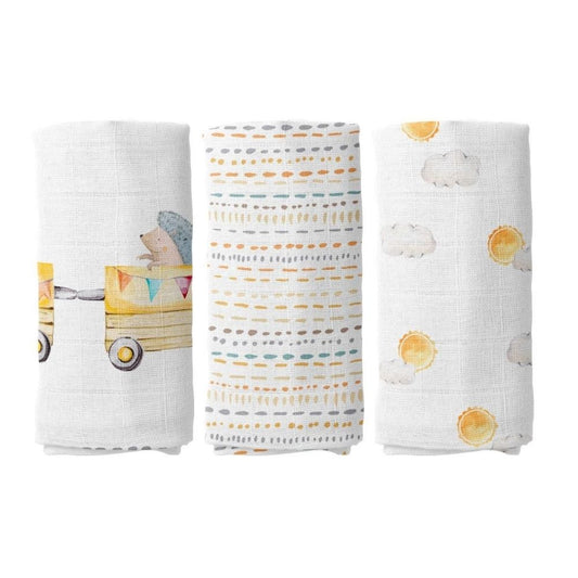 Loco Voyage %100 Organik Pamuk Müslin Örtü Seti (70x70 cm 3'lü)