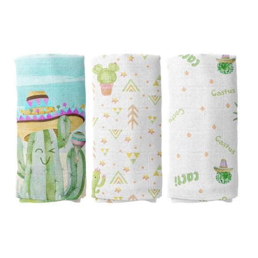 Cactus 100% Organik Pamuk Müslin Örtü Seti (70x70 cm 3'lü)