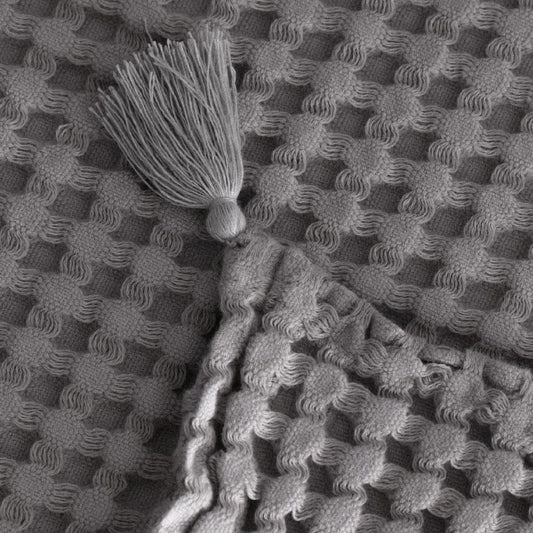 100% Organik Pamuk Çift Kişilik Waffle Pike Örtü - Taş - 200 x 220 cm