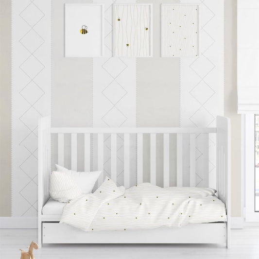 Happy Bee 100% Organic Cotton Satin Embroidered Baby Bedding Set
