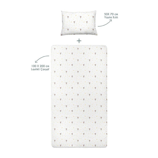 Koko Baby-Spannbettlaken-Set aus 100 % Baumwollsatin – 100 x 200 cm + 50 x 70 cm