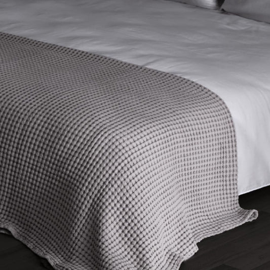 Decke aus 100 % Bio-Baumwolle mit doppeltem Waffelpiqué – Steingrau – 200 x 220 cm