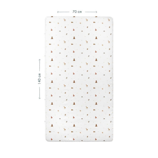 Forest Amigos Elastisches Babylaken aus 100 % Baumwollsatin – 70 x 140 cm