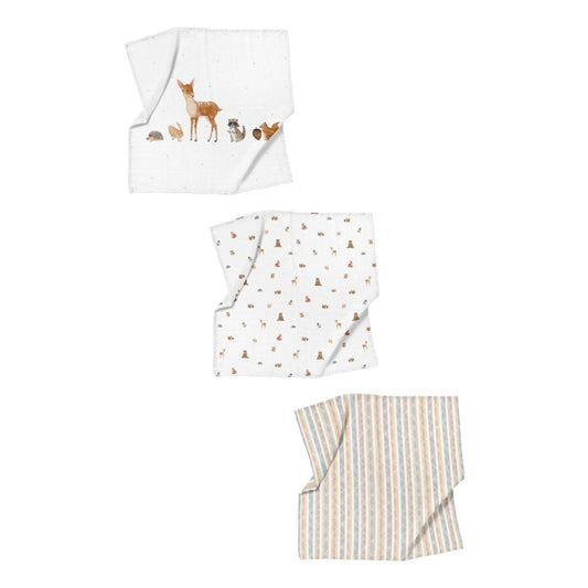 Forest Amigos Deckenset aus 100 % Bio-Baumwoll-Musselin (70 x 70 cm, 3-teilig)