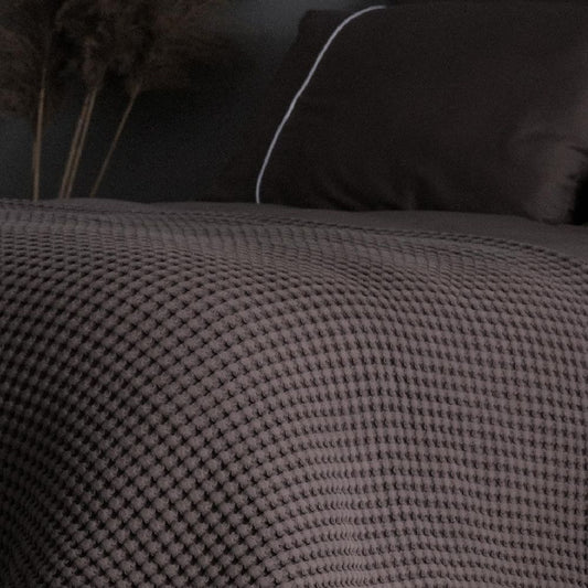 100% Organik Pamuk Çift Kişilik Waffle Pike Örtü - Taupe - 200 x 220 cm