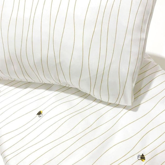 Happy Bee Bettwäsche-Set aus 100 % Bio-Baumwolle, Satin, bestickt, Einzelbett