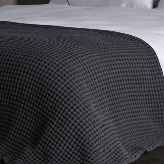 Decke aus 100 % Bio-Baumwolle, doppeltes Waffelpiqué, Anthrazit, 200 x 220 cm