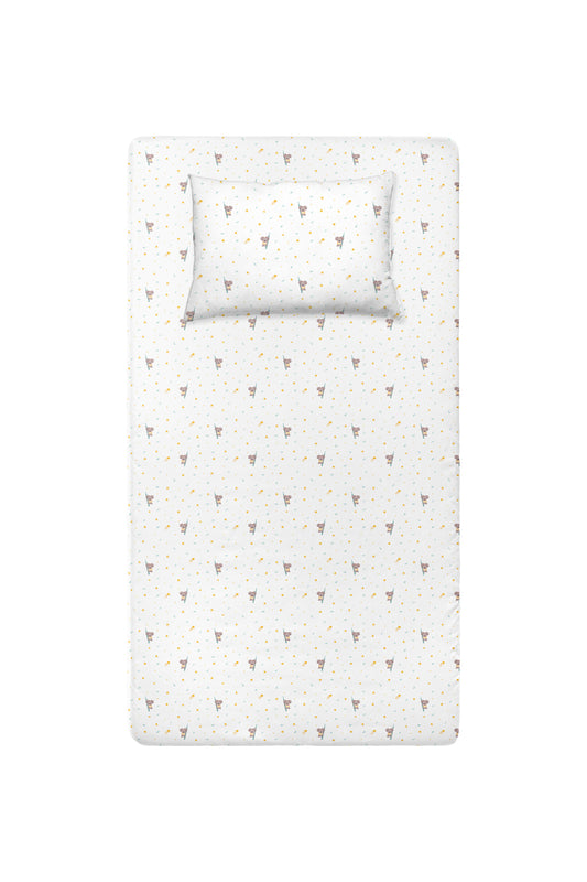 Koko 100% Organik Pamuk Saten Bebek Lastikli Çarşaf Seti - 70x140 cm + 35x45 cm