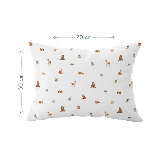 Forest Amigos Baby-Kissenbezug aus 100 % Baumwollsatin – 50 x 70 cm
