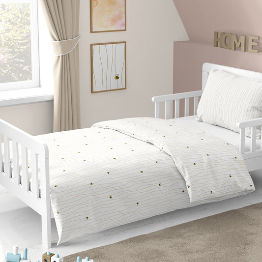 Happy Bee 100% Organic Cotton Satin Single Child Duvet Cover Set