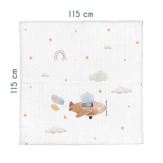 Happy Tony Big & Bold 100% Organic Cotton Washed Muslin Blanket - 115x115 cm