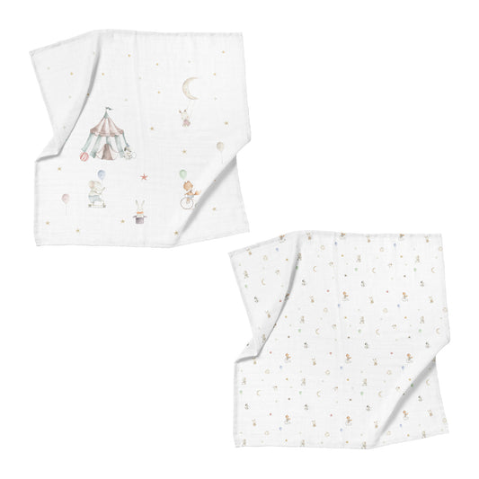 Circus Deckenset aus 100 % Bio-Baumwoll-Musselin (90 x 90 cm, 2-teilig)