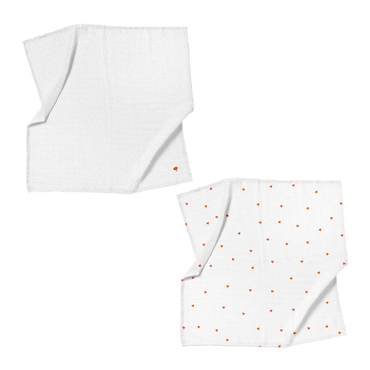 Cool Fox Embroidered 100% Organic Cotton Muslin Blanket Set (90x90 cm, 2-piece)