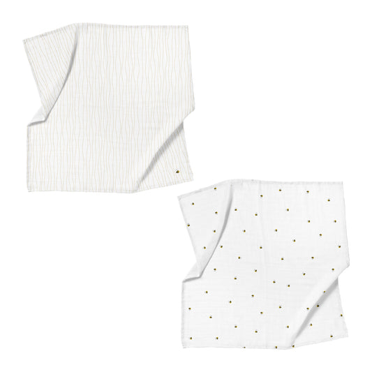 Happy Bee Besticktes Musselin-Deckenset aus 100 % Bio-Baumwolle (90 x 90 cm, 2-teilig)