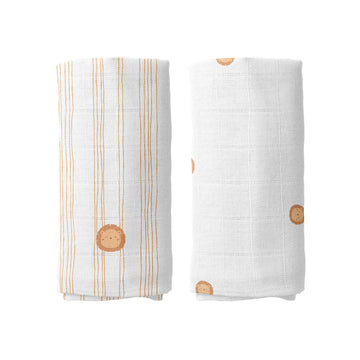 Leo besticktes Musselin-Deckenset aus 100 % Bio-Baumwolle (90 x 90 cm, 2-teilig)