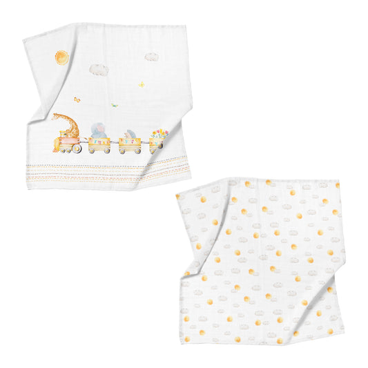 Loco Voyage Deckenset aus 100 % Bio-Baumwoll-Musselin (90 x 90 cm, 2-teilig)