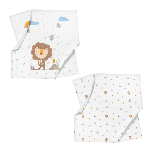 Simba Deckenset aus 100 % Bio-Baumwoll-Musselin (90 x 90 cm, 2-teilig)