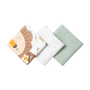 Simba 100% Organic Cotton, Washed Muslin Blanket Set (55x55 cm, 3-Piece)