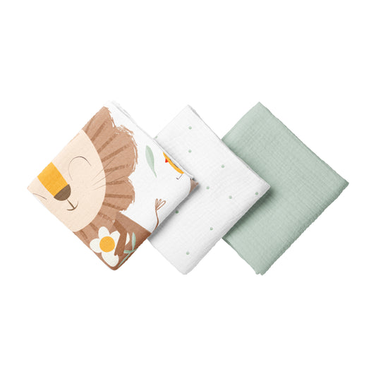 Simba %100 Organik Pamuk, Yıkanmış Müslin Örtü Seti (55x55 cm 3'lü)