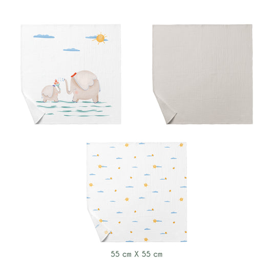 Oli %100 Organik Pamuk, Yıkanmış Müslin Örtü Seti (55x55 cm 3'lü)