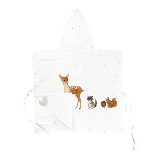 Forest Amigos – Poncho aus 100 % Bio-Baumwollmusselin