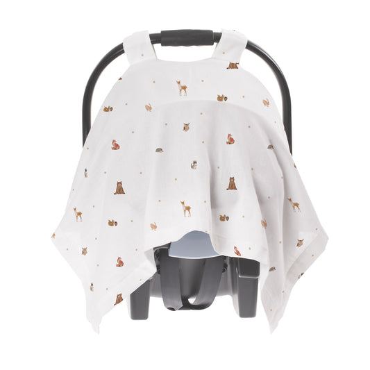 Forest Amigos Kinderwagenabdeckung aus 100 % Baumwollmusselin mit Druckknopf und UV-Schutz (UPF 30+)