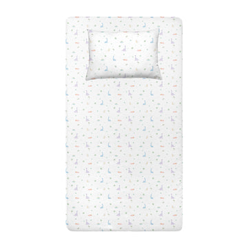 Dino Spannbettlaken-Set aus 100 % Bio-Baumwollsatin – 140 x 200 x 30 + 50 x 70 cm