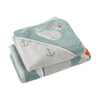 Handtuchset mit Walmuster-Stickerei – 70 x 140 cm + 80 x 80 cm