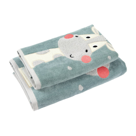 Velours-Handtuchset mit Giraffenmuster – 70 x 140 cm + 50 x 90 cm