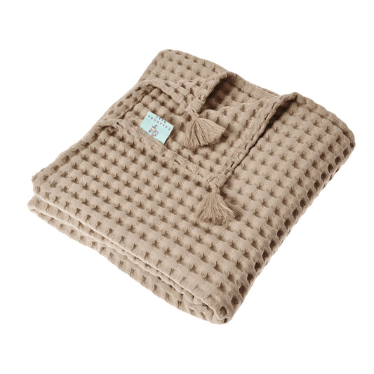 100% Organik Pamuk Bebek Waffle Pike Örtü - Bej - 90 x 120 cm