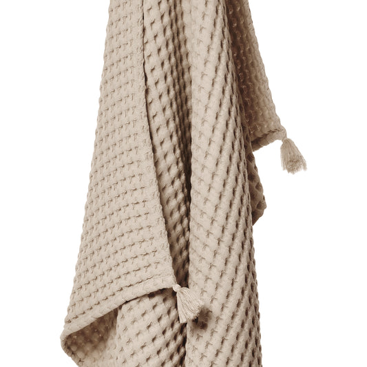 100% Organik Pamuk Bebek Waffle Pike Örtü - Bej - 90 x 120 cm