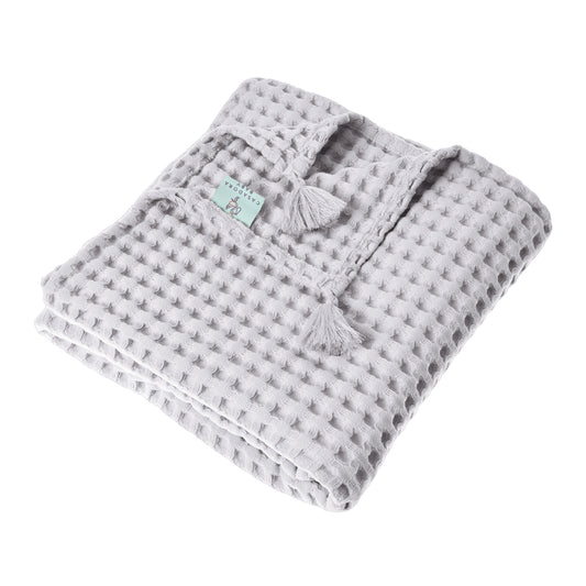 100% Organik Pamuk Bebek Waffle Pike Örtü - Gri - 90 x 120 cm