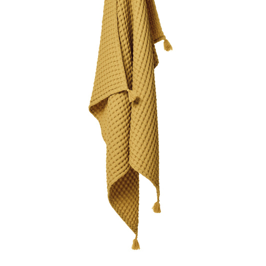Baby-Waffeldecke aus 100 % Bio-Baumwolle – Senfgelb – 90 x 120 cm