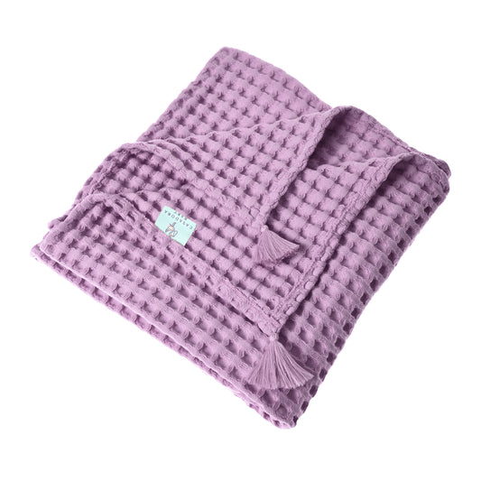 100% Organik Pamuk Bebek Waffle Pike Örtü - Lila - 90 x 120 cm