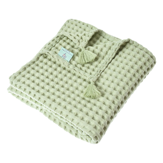 100% Organik Pamuk Bebek Waffle Pike Örtü - Mint - 90 x 120 cm