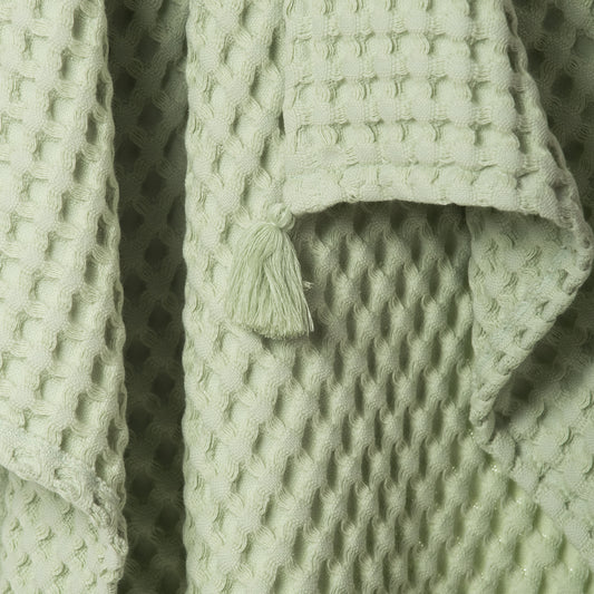 100% Organik Pamuk Tek Kişilik Waffle Pike Örtü - Mint - 160 x 220 cm