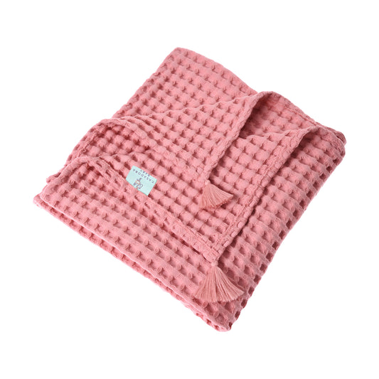 100% Organik Pamuk Bebek Waffle Pike Örtü - Pembe - 90 x 120 cm