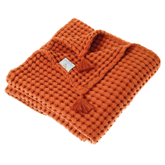 100% Organik Pamuk Bebek Waffle Pike Örtü - Turuncu - 90 x 120 cm