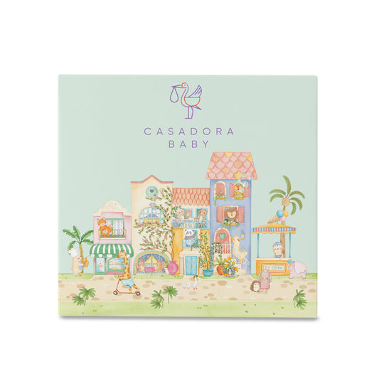 Casadora Baby Logo Dolce Villa gemusterte Geschenkbox – 21 x 21 x 7,5 cm