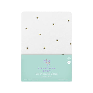 Happy Bee 100% Cotton Satin Baby Fitted Sheet - 70 x 140 cm
