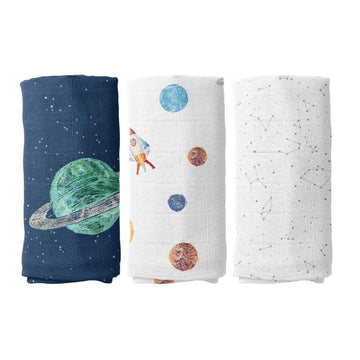 Space Planet %100 Pamuk Organik Müslin Örtü Seti (70x70 cm 3'lü)