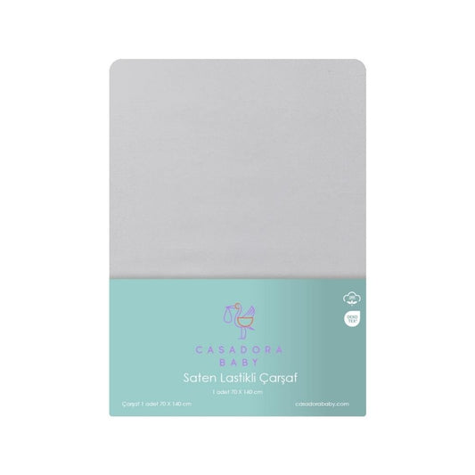100% Cotton Satin Elastic Baby Sheet - Grey - 70x140 cm