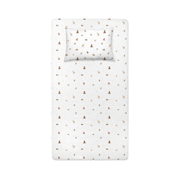 Forest Amigos 100% Cotton Combed Baby Fitted Sheet Set - 100x200 cm + 50x70 cm