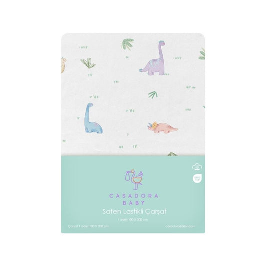 Dino 100% Cotton Satin Elastic Baby Sheet - 100 x 200 cm