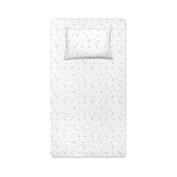 Dino 100% Cotton Satin Baby Fitted Sheet Set - 100x200 cm + 50x70 cm
