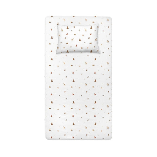 Forest Amigos 100% Cotton Satin Baby Fitted Sheet Set - 100x200 cm + 50x70 cm