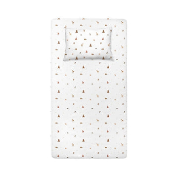 Forest Amigos 100% Cotton Combed Baby Fitted Sheet Set - 70x140x20 cm + 35x45 cm