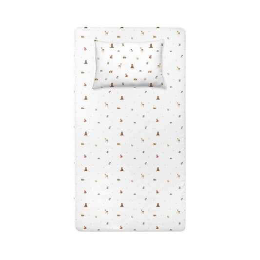 Forest Amigos 100% Cotton Combed Baby Fitted Sheet Set - 70x140x20 cm + 35x45 cm