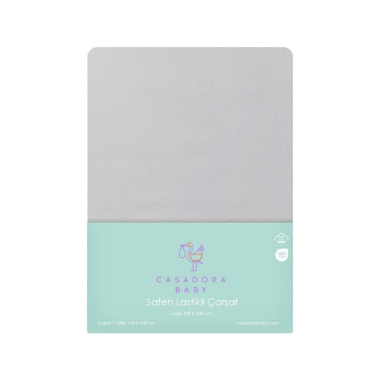 Grey 100% Cotton Satin Elastic Baby Sheet - 100x200cm